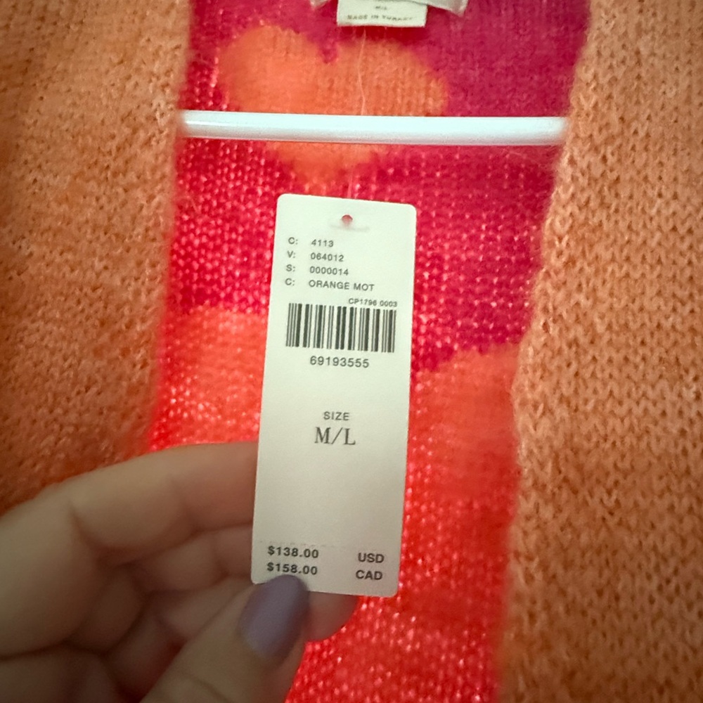 Maeve Orange and Pink Heart Pattern Cardigan - Picture 2 of 4